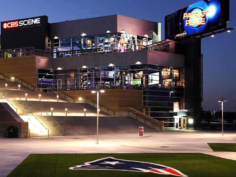 Exterior of CBS Scene at Patriot Place at night